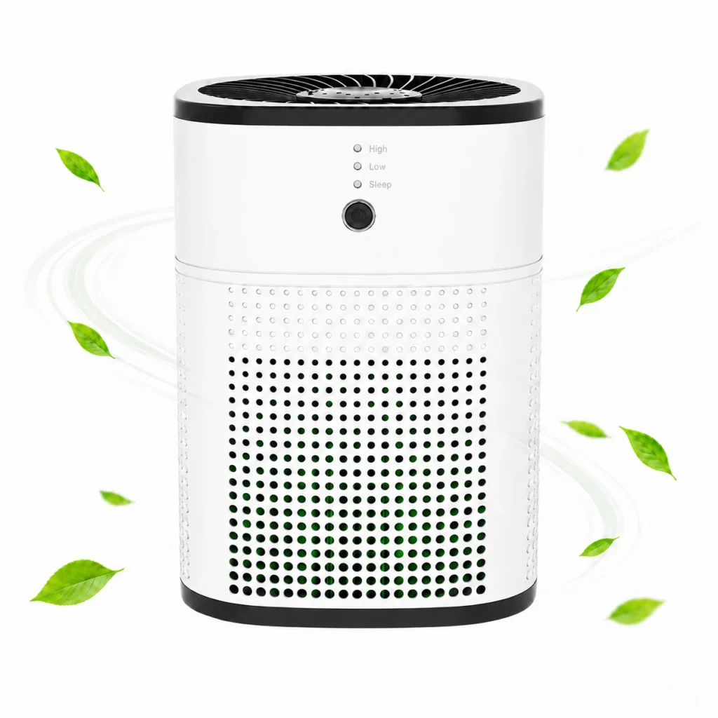 Purificator de aer 2 in 1 cu aromaterapie, filtru HEPA si design compact pentru aer mai curat in casa.