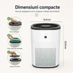 Purificator de aer compact, usor de amplasat si de intretinut, cu maner integrat, capac detasabil si filtru usor de schimbat.