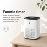 Purificator de aer cu functie timer de 4 ore, usor de setat prin apasarea butonului de pornire.