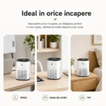 Purificator de aer compact, potrivit pentru birou, masa de lucru sau dormitor, pentru un mediu relaxant si aer curat.