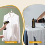 Fier de călcat vertical Glissio utilizat în poziție verticală și orizontală pentru haine și fețe de masă, potrivit pentru orice material.