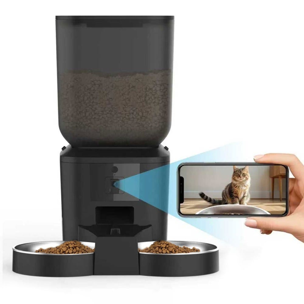 Hrănitor automat PAWTY® controlat prin aplicație mobilă – funcție video live și notificări inteligente Hrănitor automat PAWTY® controlat prin aplicație mobilă, cu funcție video live. Permite monitorizarea și hrănirea animalului de la distanță.