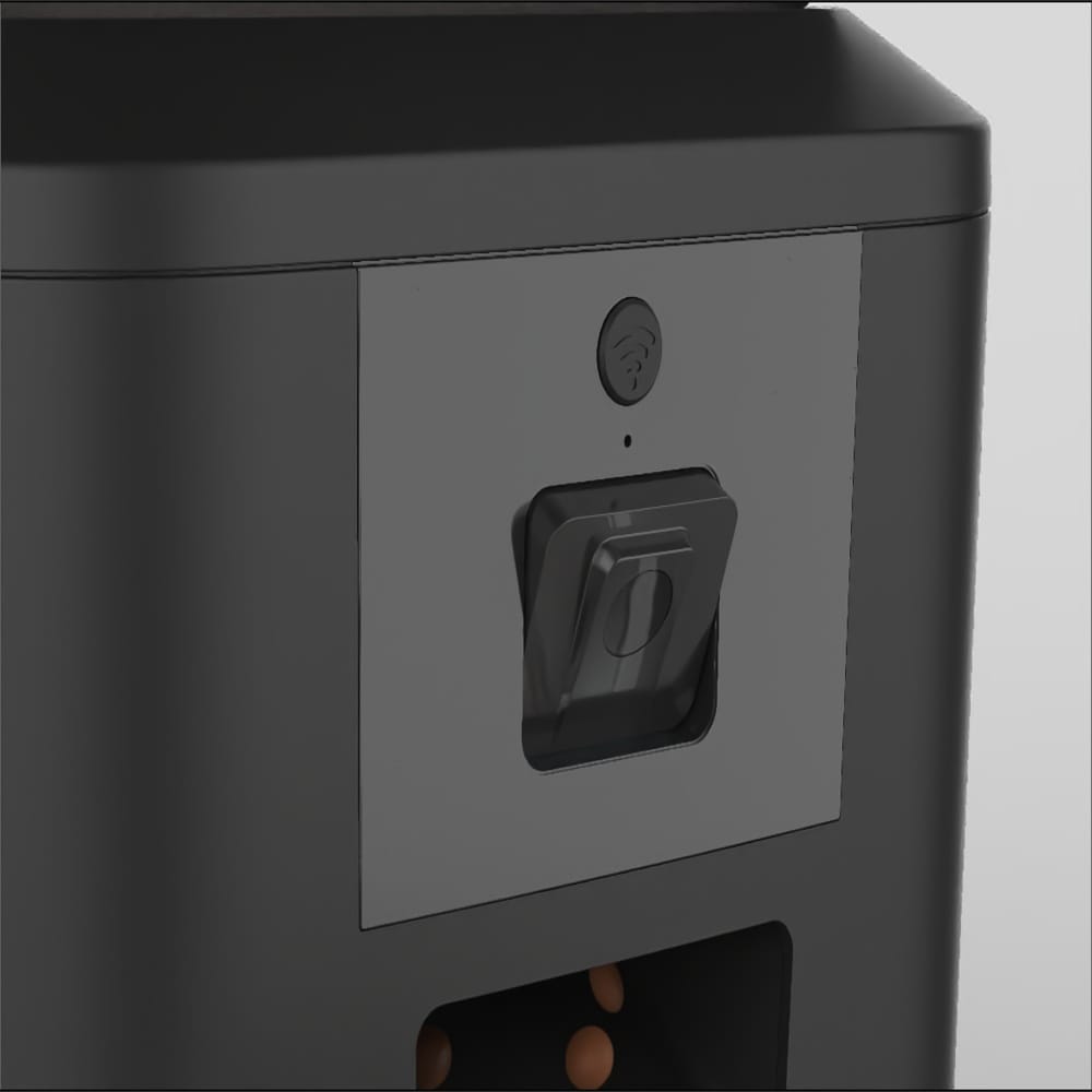 Hranitor Automat Smart 7L Pawty® Dual Bowl cu Camera 2 Prim-plan al camerei Wi-Fi integrate în hrănitorul automat PAWTY®, utilizată pentru supravegherea animalelor de companie.