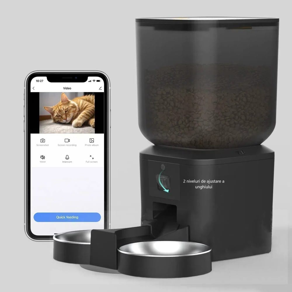 Hranitor Automat Smart 7L Pawty® Dual Bowl cu Camera 3 Hrănitor automat PAWTY® cu cameră integrată și aplicație video live pentru monitorizarea animalelor în timp real.