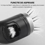 Pilă electrică dotată cu funcție de aspirare care colectează reziduurile exfoliate într-un compartiment intern, menținând curățenia în timpul utilizării la domiciliu.