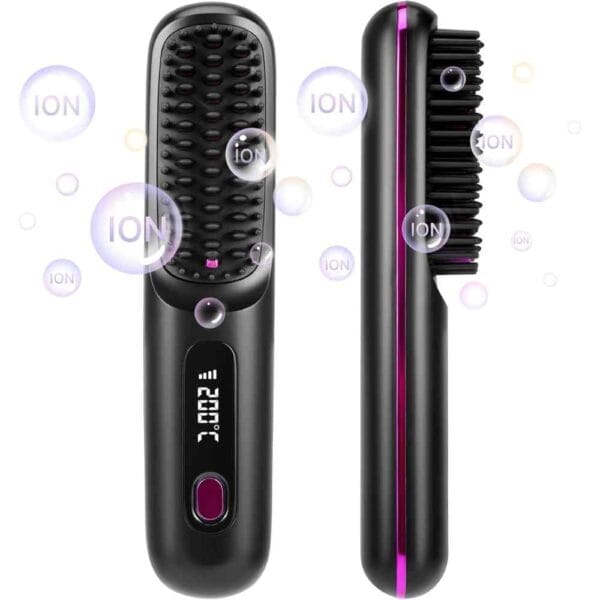 Perie electrica de indreptat par Velisse cu ioni, afisaj digital, vedere fata si laterala