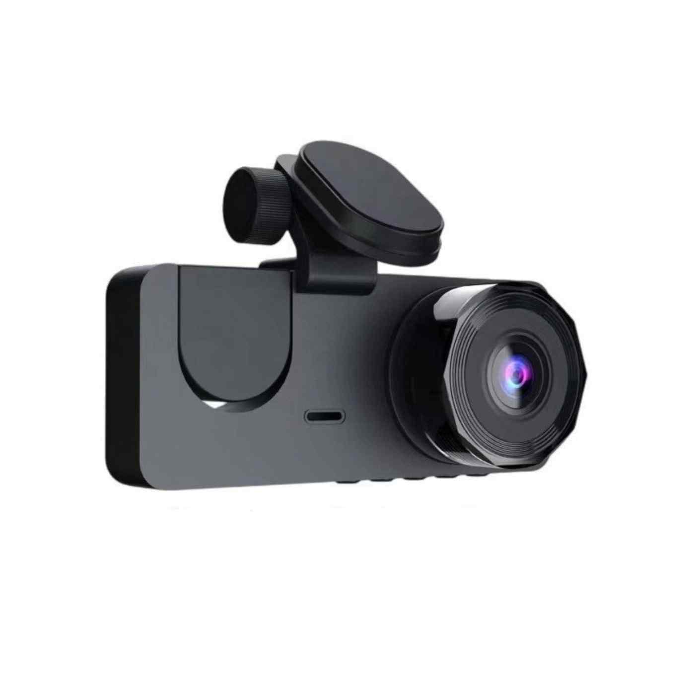 Cameră auto triplă 3 în 1 cu montaj pe parbriz, vedere față wide Cameră auto triplă 3 în 1 montată pe parbriz, obiectiv wide pentru înregistrare față