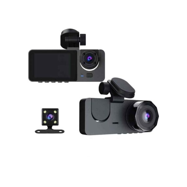 Cameră auto triplă cu ecran, cameră frontală, cameră de interior și cameră spate