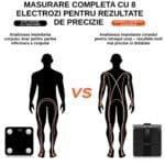 Comparație între cântar cu 4 electrozi și cântar cu 8 electrozi pentru analiză completă a impedanței corporale.