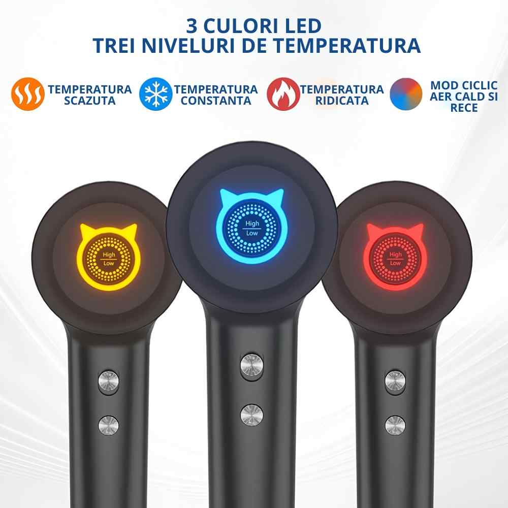 Acasă 16 Uscator de par Velisse cu afisaj LED in 3 culori pentru treptele de temperatura