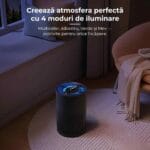 Purificator de aer AirBliss într-o cameră, cu iluminare LED în 4 moduri (multicolor, albastru, verde, mov).