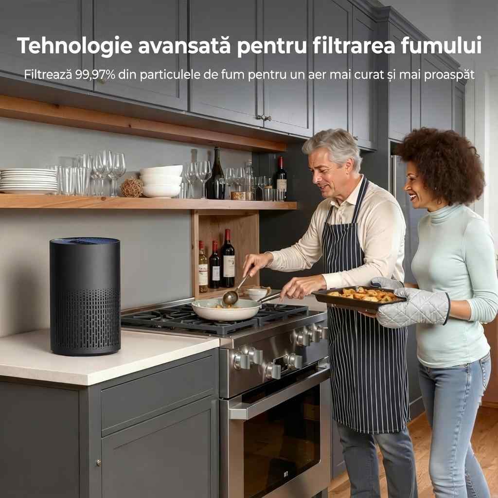 Acasă 6 Purificator de aer AirBliss în bucătărie, reduce fumul de la gătit prin filtrare HEPA 99,97%.
