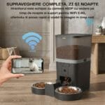 Hrănitor automat PAWTY cu cameră 480P, vedere pe timp de zi și de noapte și conectivitate WiFi 2.4G pentru monitorizare în timp real.