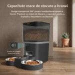 Hrănitor automat PAWTY cu rezervor mare și design transparent pentru monitorizarea ușoară a hranei.