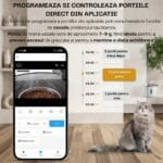 Hrănitor automat PAWTY cu programarea porțiilor din aplicație, exemplu de plan de mese și control al hrănirii pentru pisici.