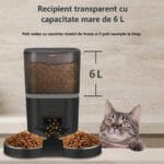 Hrănitor automat PAWTY cu rezervor transparent de 6 litri pentru monitorizarea ușoară a nivelului de hrană.