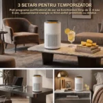 Purificatorul de aer AirBliss poate fi programat să funcționeze timp de 2, 4 sau 8 ore, economisind energie și oferind flexibilitate în utilizare.