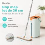 Cap mop plat Homettler de 36 cm, cu racletă integrată, curățare rapidă fără urme de apă și utilizare pe diferite tipuri de suprafețe.