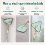 Mop Homettler cu două capete interschimbabile, pătrat, triunghiular și racletă