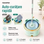 Mop rotativ cu auto-curățare rapidă, clătire și stoarcere Homettler