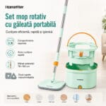Set mop rotativ cu găleată portabilă Homettler pentru curățare rapidă