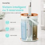 Sistem inteligent cu 3 rezervoare: apă curată, cameră de lucru și apă murdară, pentru clătirea mopului fără amestecarea apei.