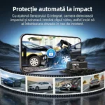 Camera auto de bord DVR 4K Trevix detectează impactul cu Senzorul G și salvează automat clipul video.